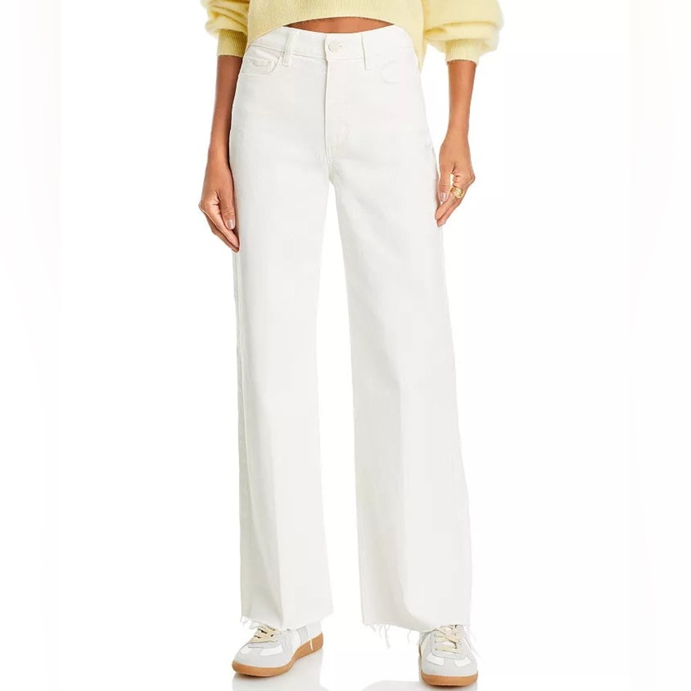 NWT PAIGE Tonal Ecru Annesa Wide Leg Jean With Raw Hem